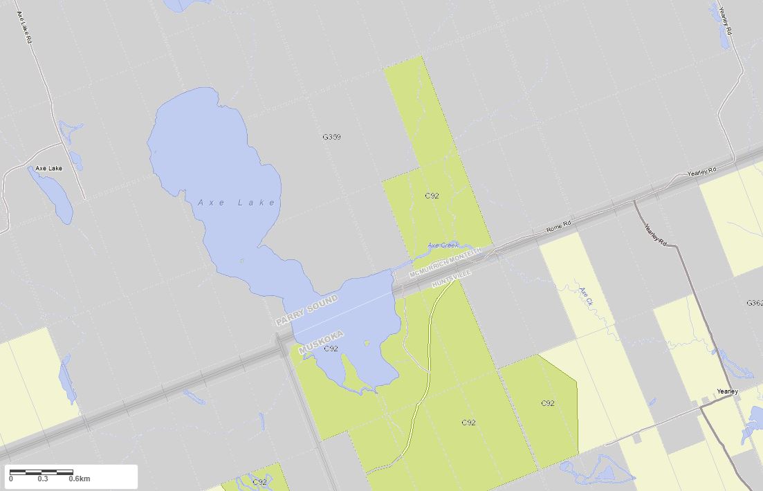 Crown Land Map of Axe Lake in Municipality of McMurrich and the District of Parry Sound